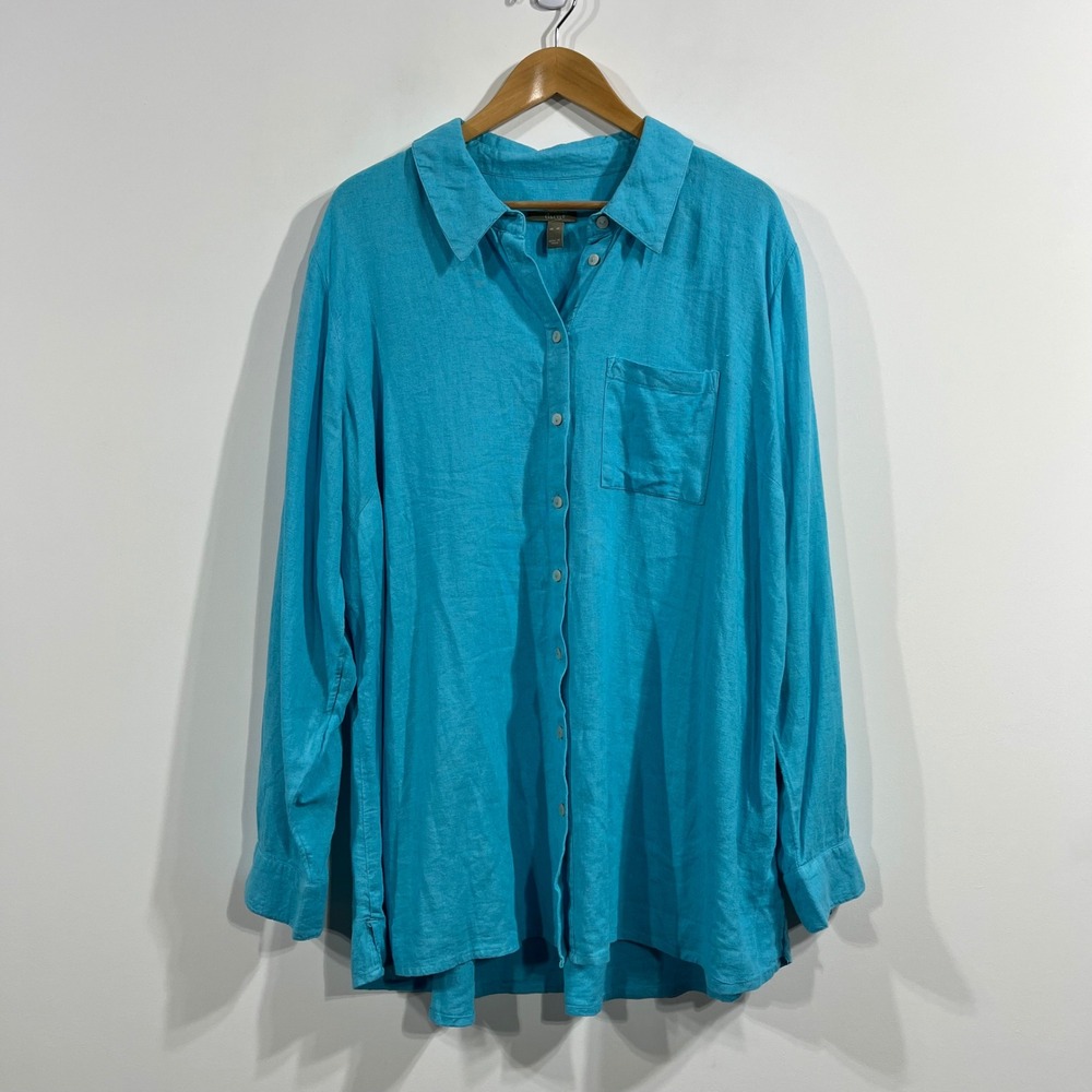 Naturals D&Co Linen Resort Coastal Button Down Shirt Womens XL Lagenlook Cruise